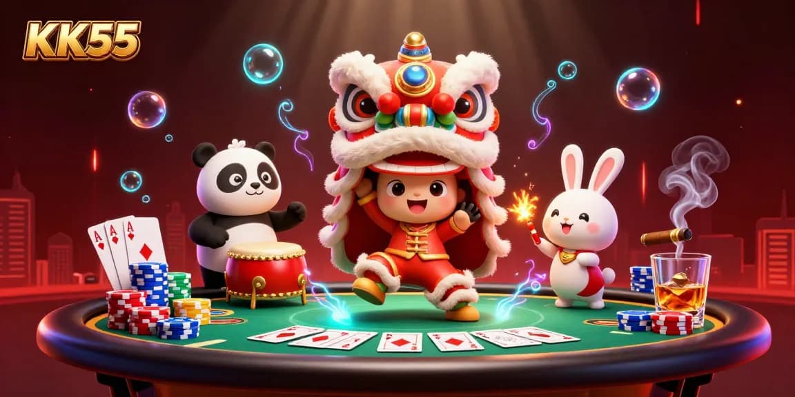 Play exciting games at KK55 with stunning visuals featuring lively characters and casino elements.