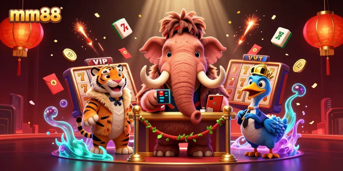 Experience the thrill of mm88 with a vibrant, action-packed casino scene featuring cartoon characters and engaging elements.