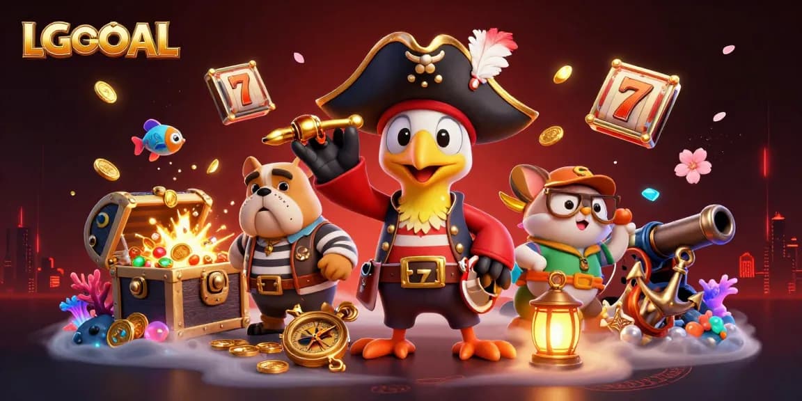 Experience thrilling wins with LGOGOAL in a vibrant pirate-themed 3D casino scene.