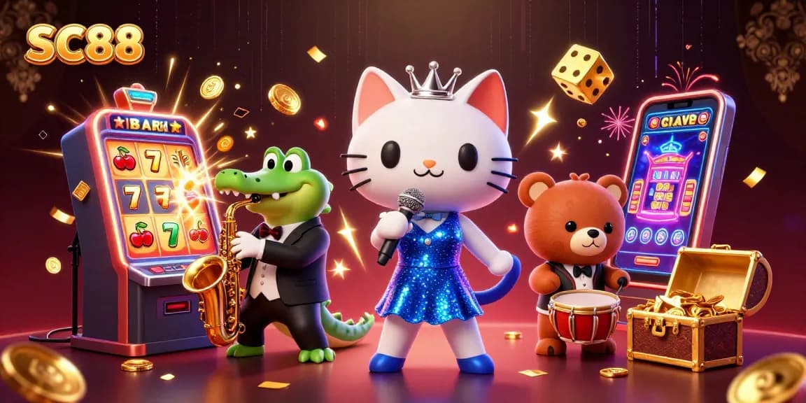 SC88 showcases a jazz-singer cat and friends celebrating at a casino stage, enjoying a jackpot explosion.