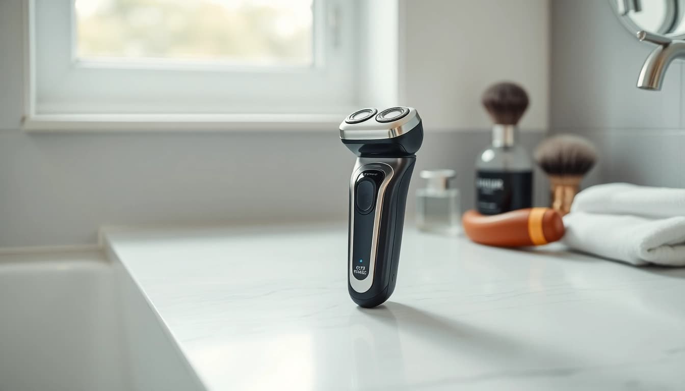 Trim with precision using the electric foil shaver, showcasing its sleek design and superior performance.