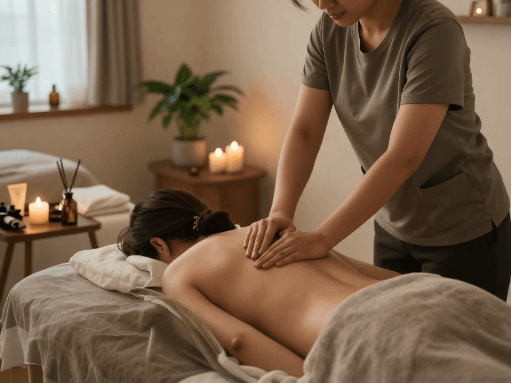 Relaxing wellness massage ambiance showcasing 은평구출장안마 with soothing elements and professional service.