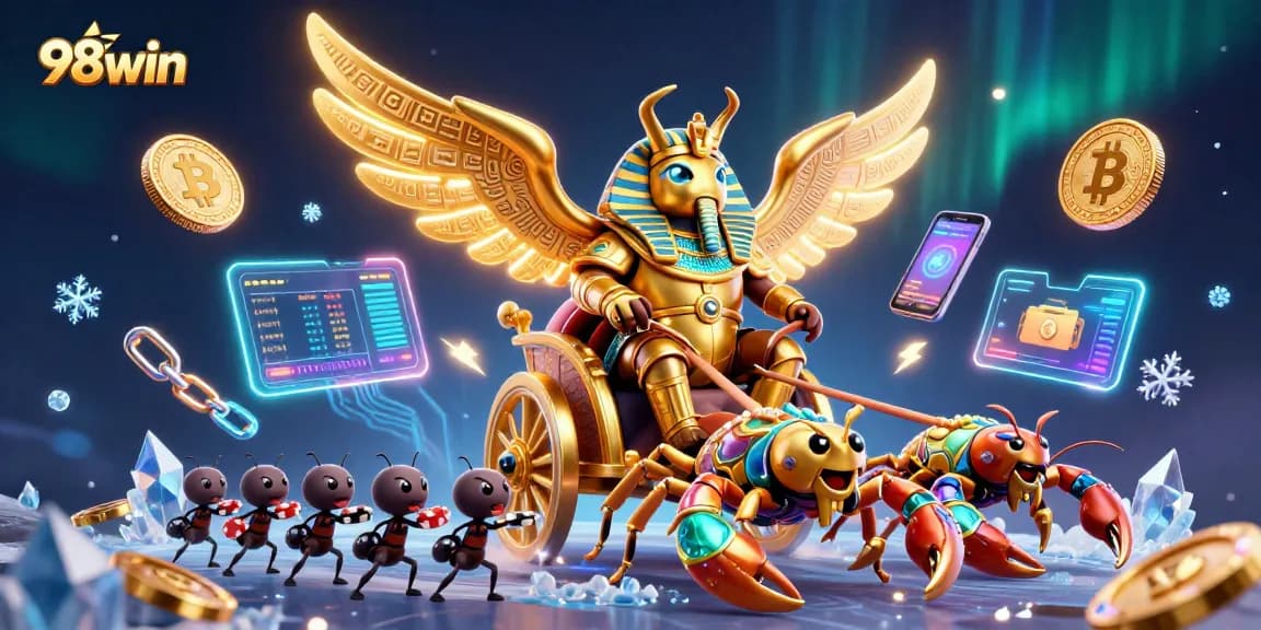 Experience thrilling action with 98win showcasing a vibrant 3D casino scene featuring characters and gaming elements.