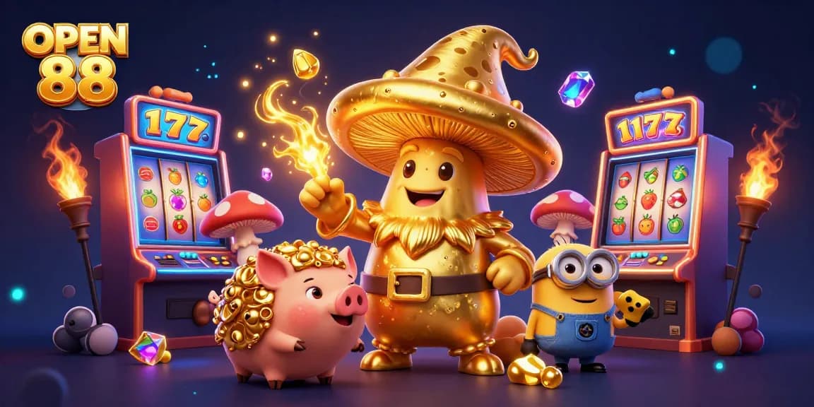 Experience the excitement of OPEN 88 with a magical 3D casino scene featuring rewarding slot games.