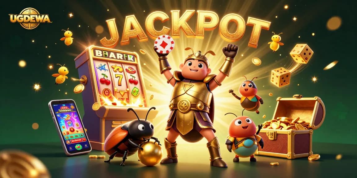 Join the fun at UGDEWA with a vibrant jackpot celebration featuring amazing slot game elements.