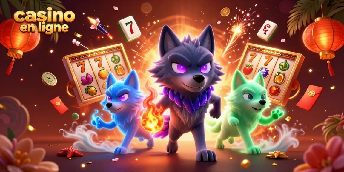 Découvrez les jeux de casino en ligne avec un loup spectral et des éléments traditionnels, ambiance vibrante.