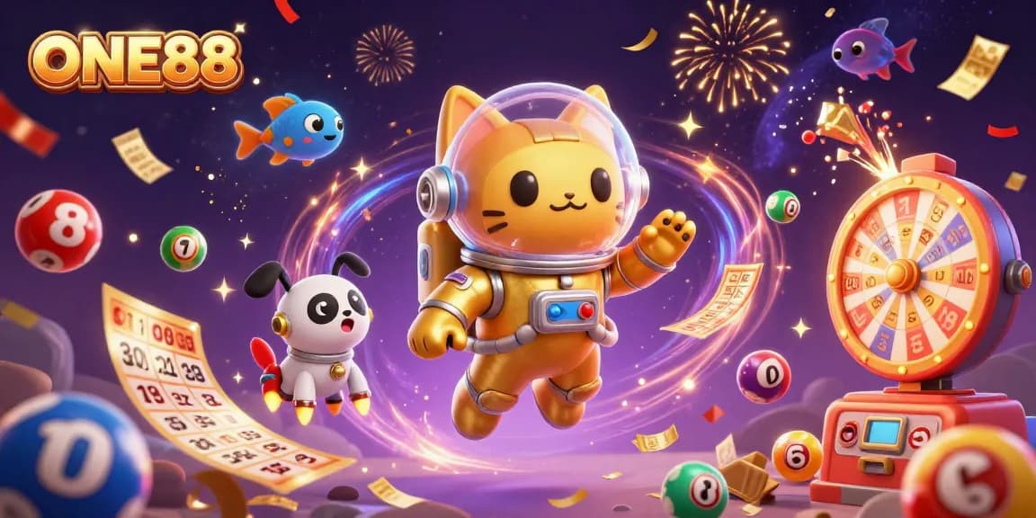 ONE88 engages players with dynamic lottery games, colorful elements, and a festival atmosphere.