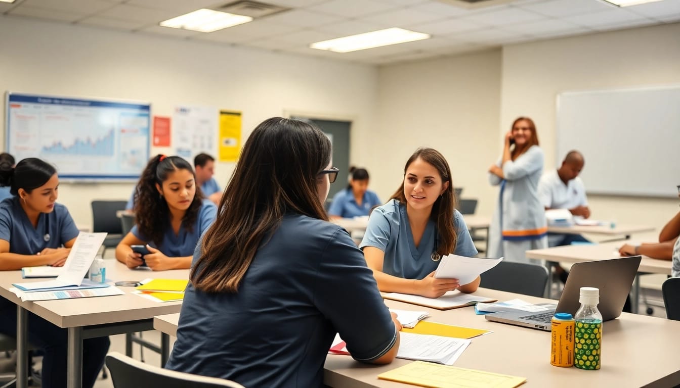 Nursing students actively participating in an in person NCLEX bootcamp Houston, engaging with a skilled instructor.