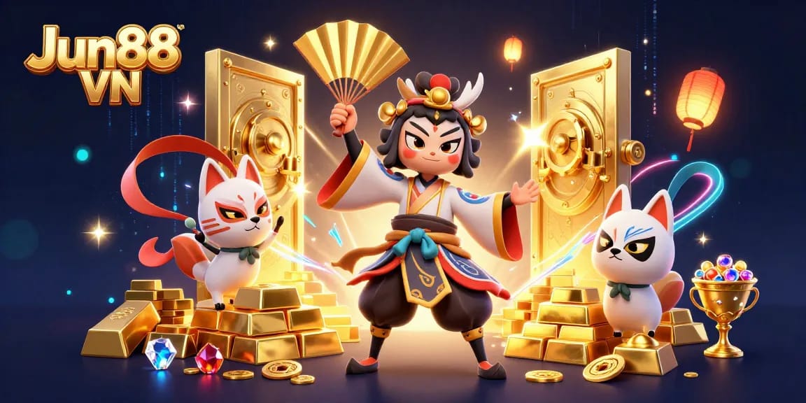 Experience thrilling adventures at Jun88 VN with vibrant gaming elements and dynamic casino visuals.