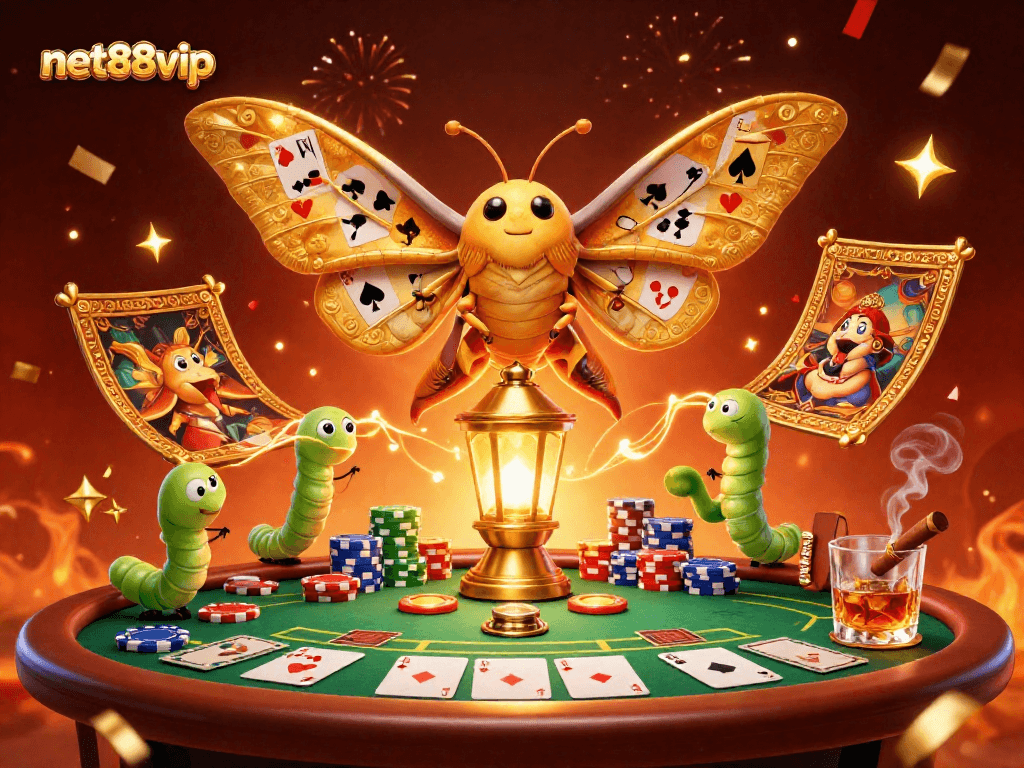 Experience thrilling gameplay with net88vip at a vibrant casino scene featuring a majestic atlas moth.