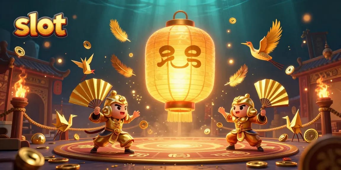Engage with slot gaming as a glowing lantern spirit leads you through an elaborate casino scene.