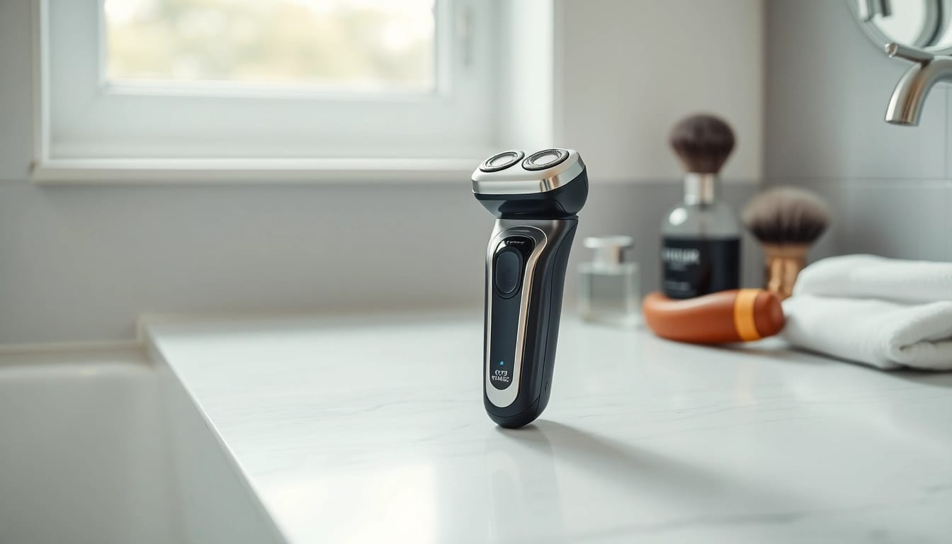 Trim with precision using the electric foil shaver, showcasing its sleek design and superior performance.