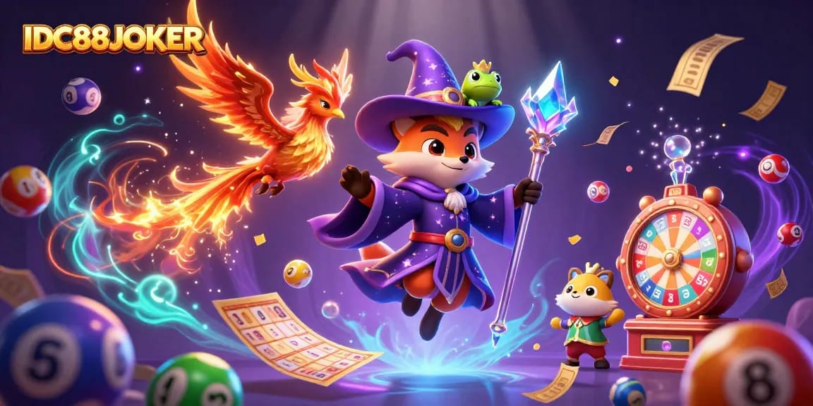 Experience thrilling gameplay with IDC88JOKER's magical casino scene filled with exciting elements.