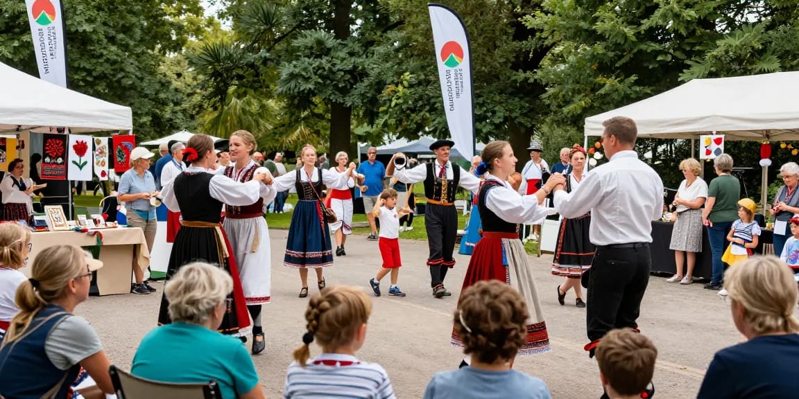 A lively summer cultural event at Skeudenn Bro Roazhon promoting M98 สล๊อตเว็บตรง and Breton traditions with music and dance.