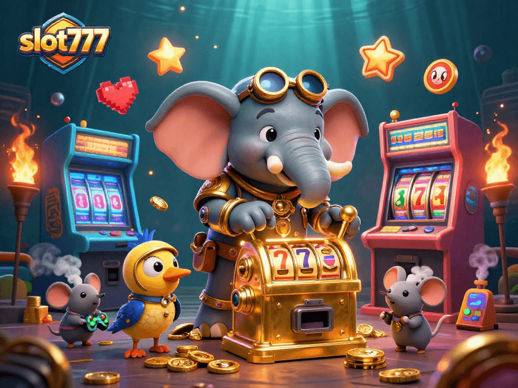 Spin the slot777 reels with a steampunk elephant engineer and vintage arcade elements.