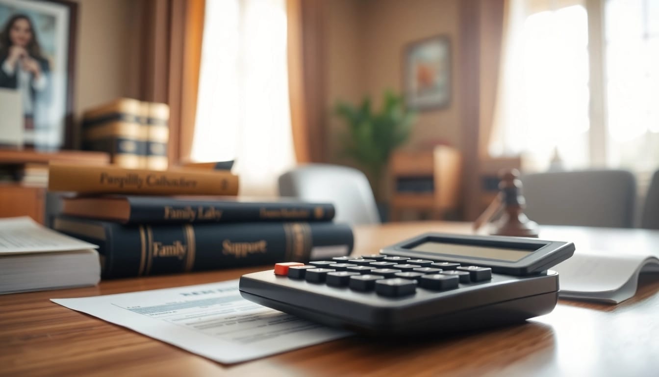 Calculate NY child support calculator 2026 with a professional calculator in a serene office
