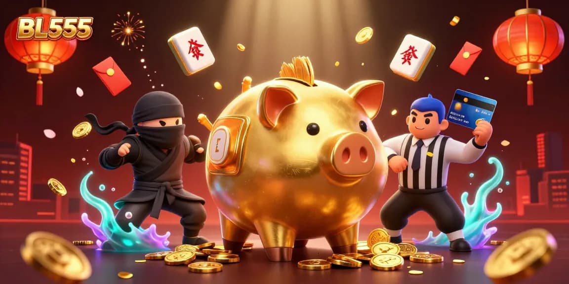 Experience the excitement of BL555 with a dynamic showdown between characters in a vibrant casino scene.