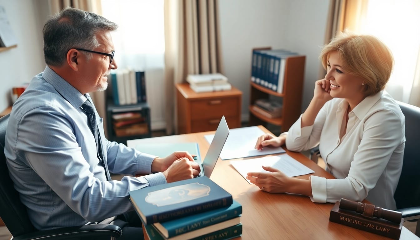 Consultation with divorce lawyers near me, showcasing professional interaction and legal advice.