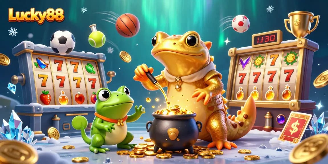 Experience winning strategies with Lucky88 in this vibrant casino scene featuring engaging characters and gameplay elements.