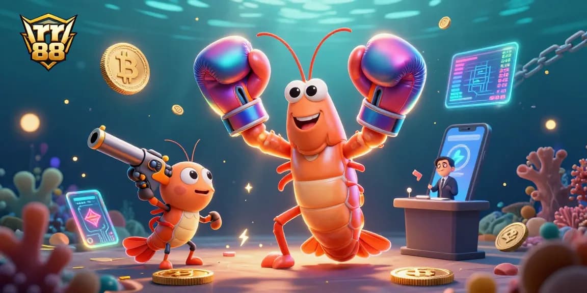 Engage with rr 88 as the 3D mantis shrimp and sidekick celebrate crypto gaming innovations.