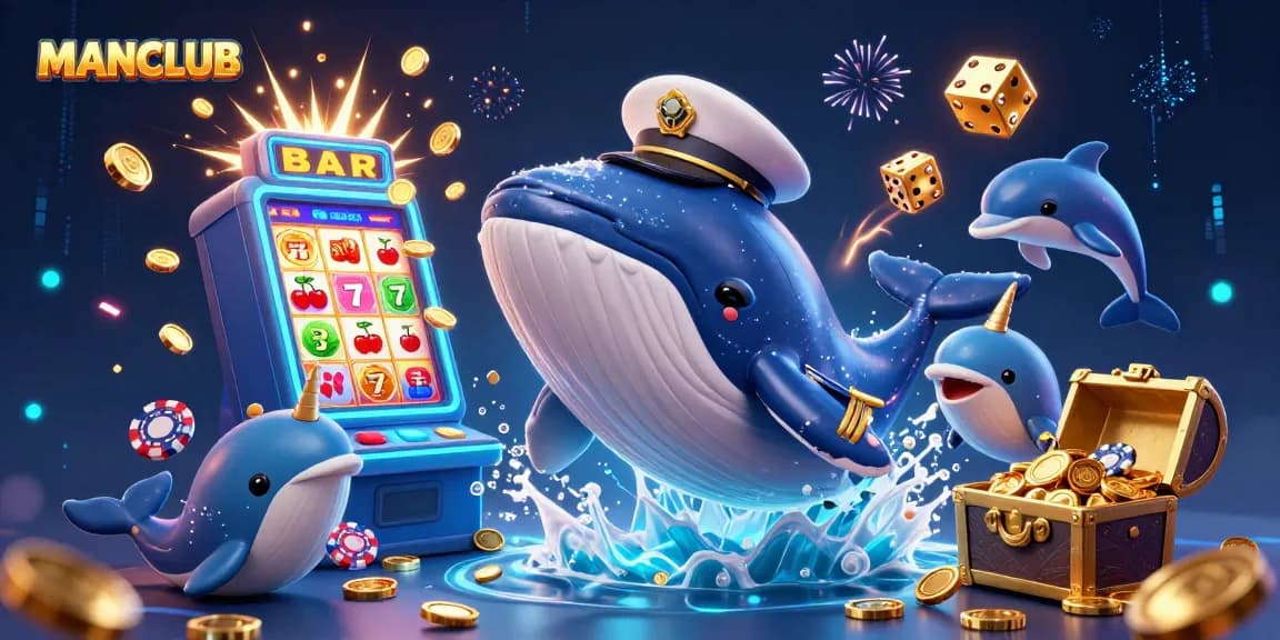 Experience excitement at MANCLUB with whales, dolphins, and casino game splendor.