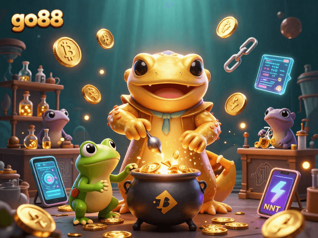 Experience go88’s exhilarating gaming magic with alchemists and crypto elements in a vibrant atmosphere.