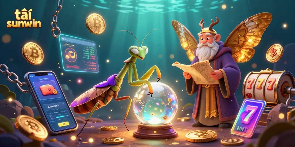 Engage in thrilling action with tải sunwin as a fortune teller, moth librarian, and glowing crypto elements fill the scene.