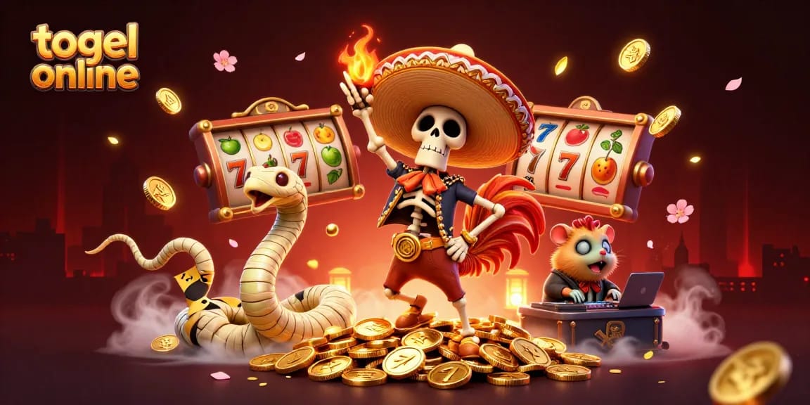 Engage in togel online with an exhilarating scene featuring a dancing mariachi rooster, a mummy snake, and a DJ hamster.