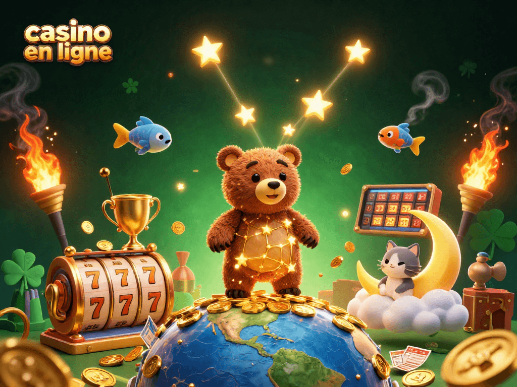 Gagnez avec le casino en ligne grâce à l'illustration de personnages amusants et de symboles de jeu.