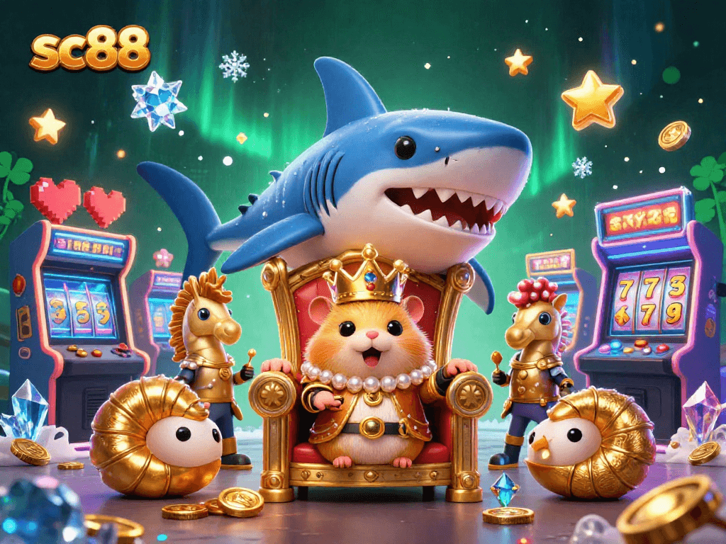 Join the thrilling world of sc88 with the golden hamster king in a vibrant casino scene