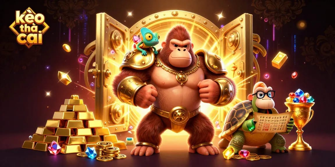 Experience thrilling kèo nhà cái excitement with a vibrant casino-themed illustration featuring iconic characters.