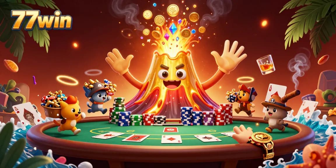 Explore winning opportunities at 77win with treasure-filled volcano and poker excitement.