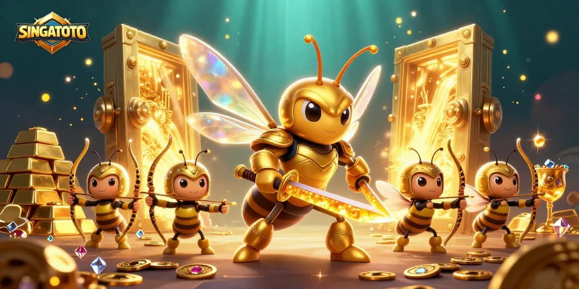 SINGATOTO memenangkan jackpot dengan ilustrasi pemenang yang berkilauan dan berenergi di kasino