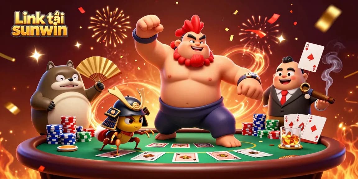 Experience the thrill with Link tải sunwin featuring colorful poker elements in a festive casino atmosphere.