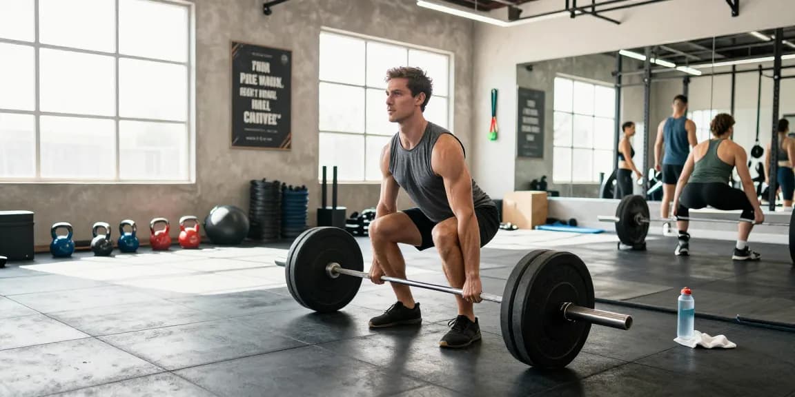Gym wear men Australia in action, showcasing athletic man deadlifting in a vibrant gym.