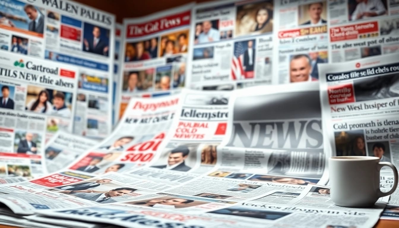 Engaging newspaper headlines from around the world featuring a prominent front page.