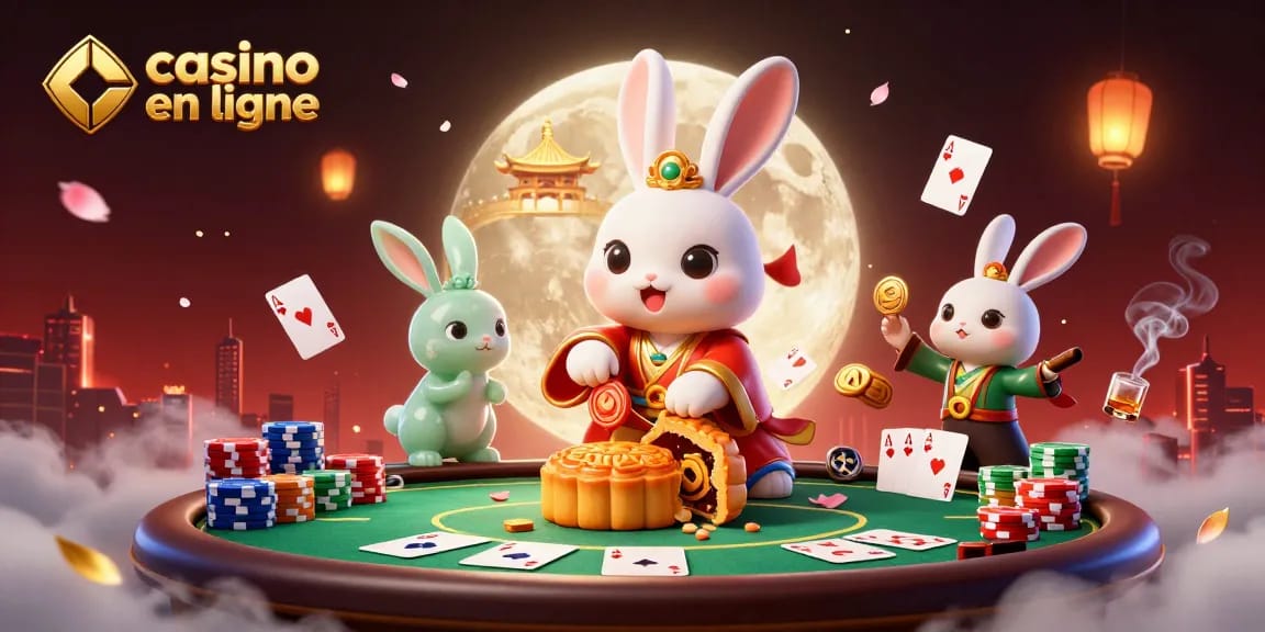 Plonger dans l'univers du casino en ligne avec un lapin lunaire et des jetons de poker astucieux.