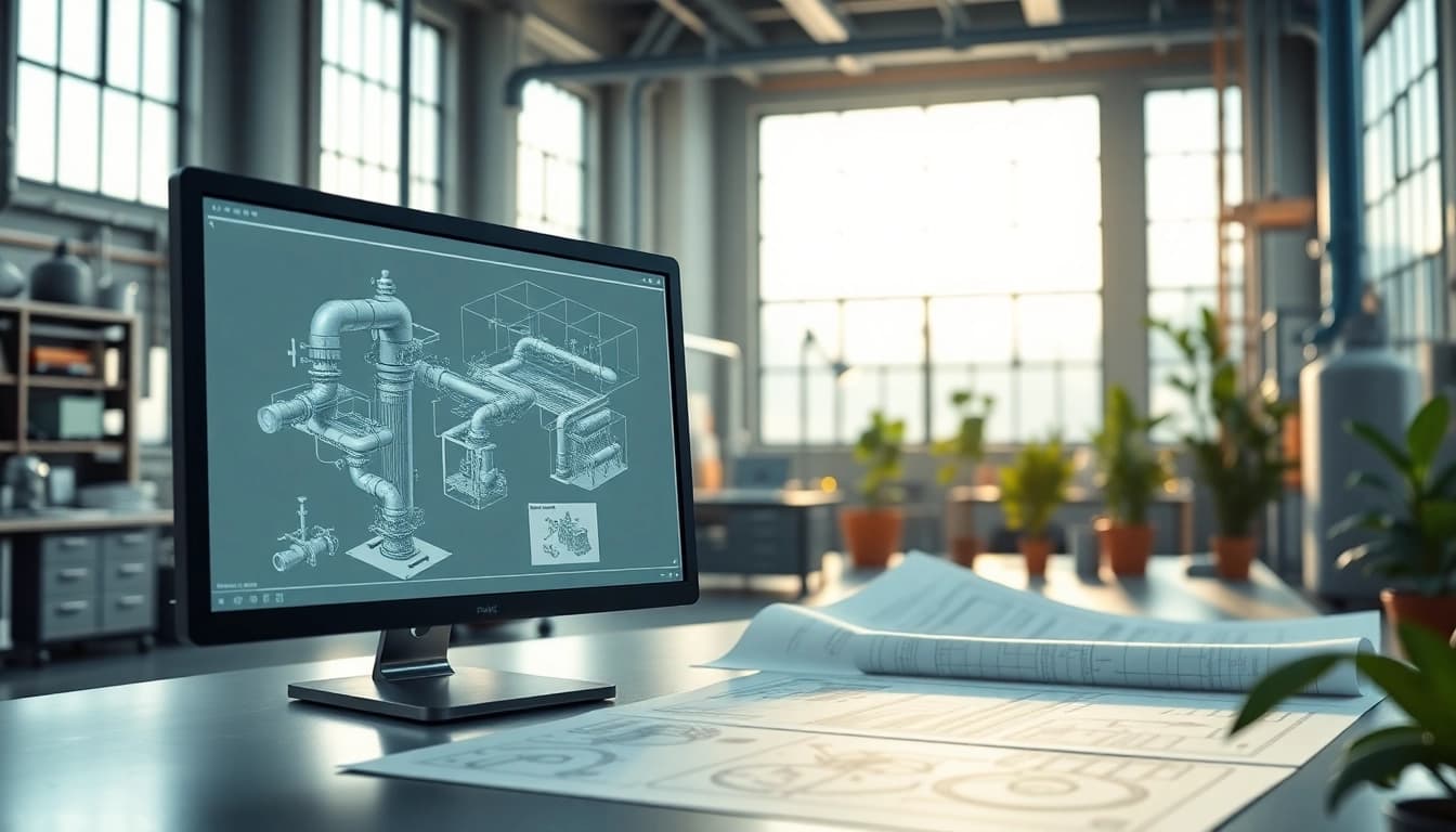 Engaging Plant 3D modeling workspace featuring detailed designs on a computer screen.
