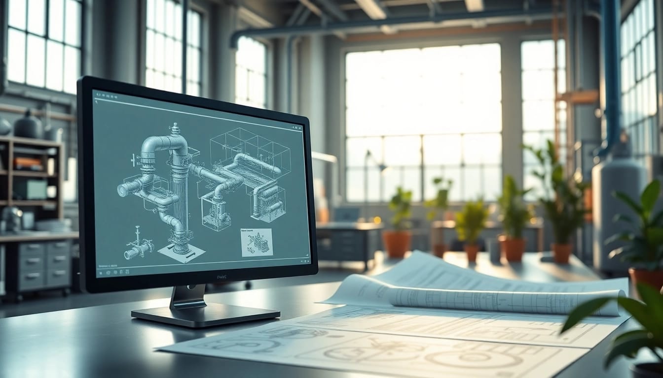 Engaging Plant 3D modeling workspace featuring detailed designs on a computer screen.