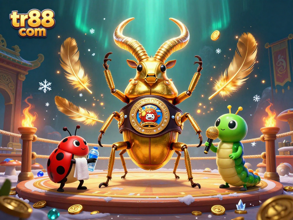 Engage with tr88 com's dynamic betting action featuring a golden stag beetle boxing champion in a vibrant arena.