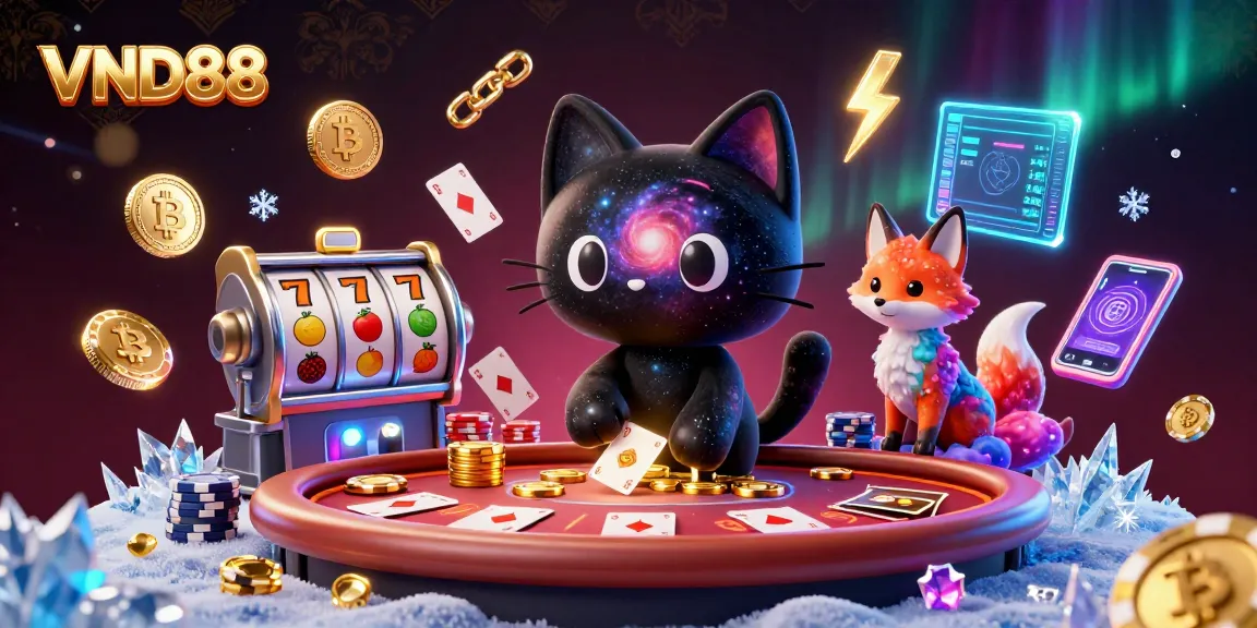 Experience exciting gameplay at VND88 with a cosmic casino featuring a black hole cat and colorful elements.