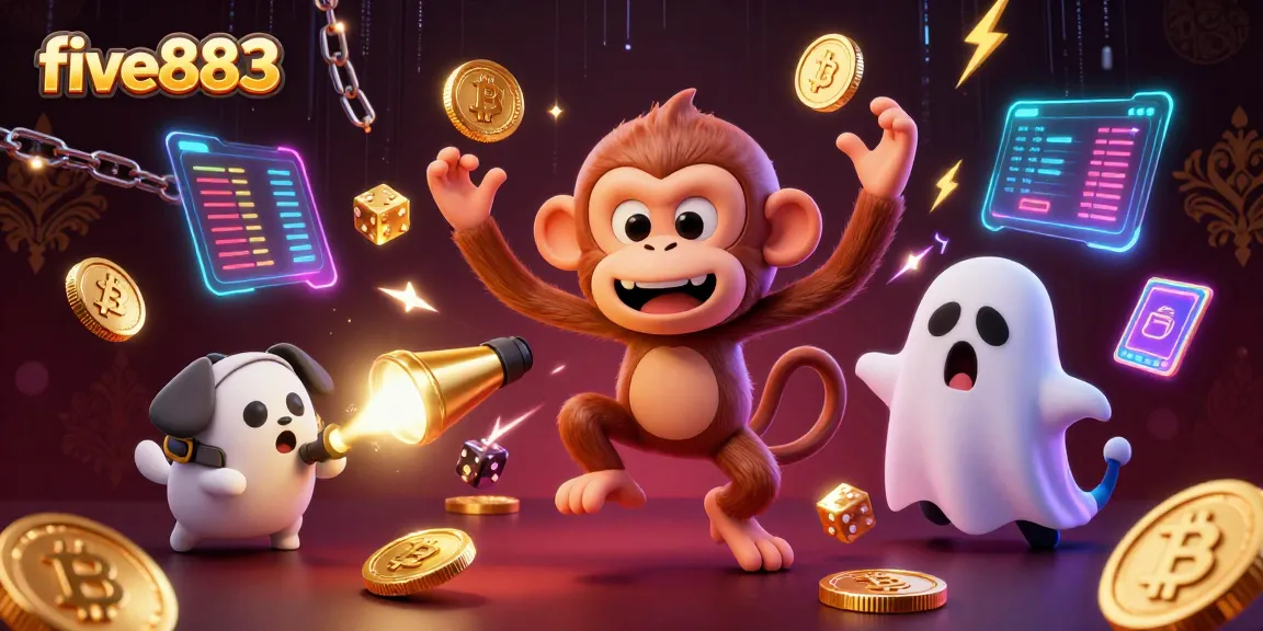 Experience the vibrant energy of five883 as the poltergeist monkey juggles gold in a haunted casino.