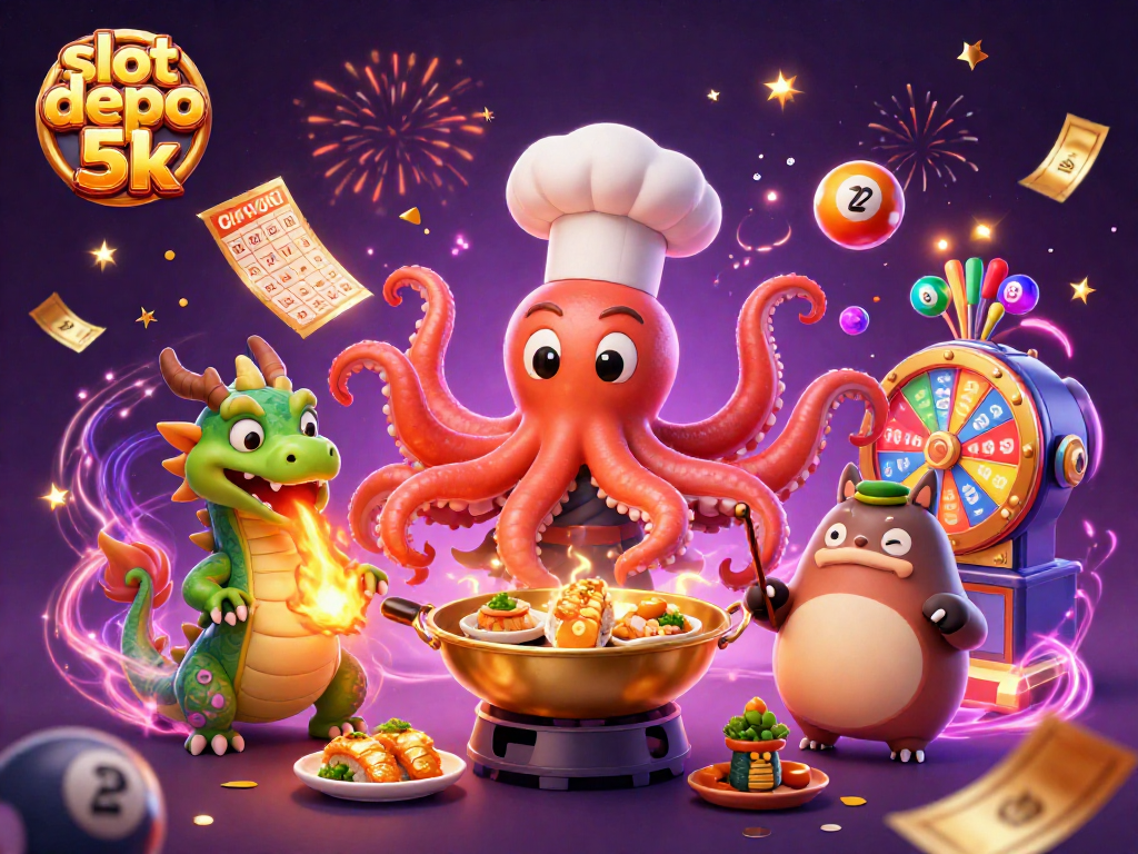 Experience a vibrant gaming world with slot depo 5k as sushi chef octopus and dragon create dazzling prizes.