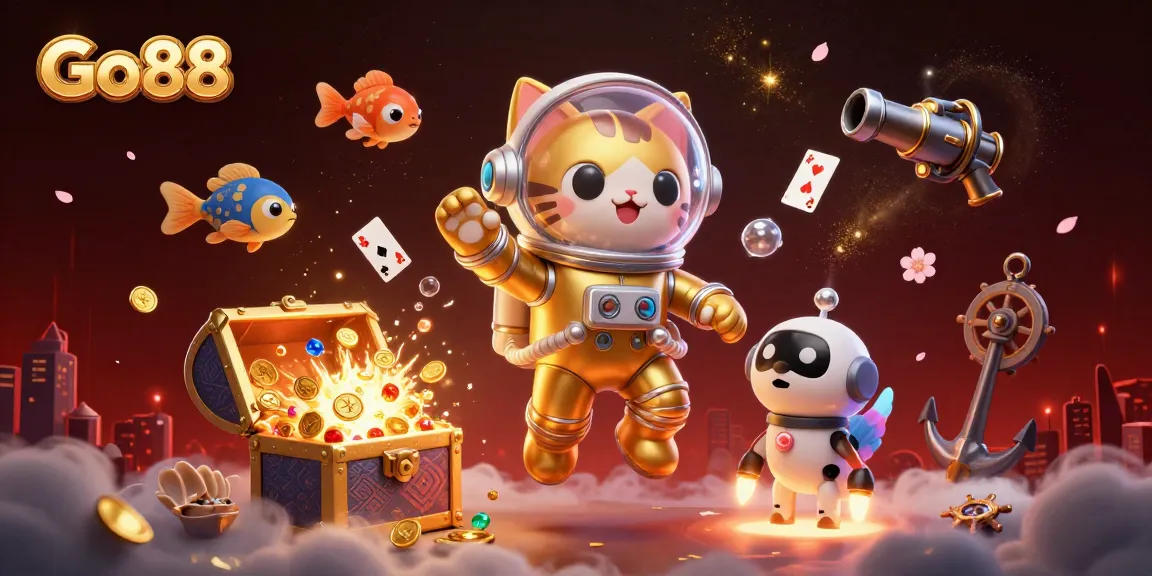 Experience thrilling gameplay with Go88's 3D space-themed casino adventure featuring animated characters and colorful elements.