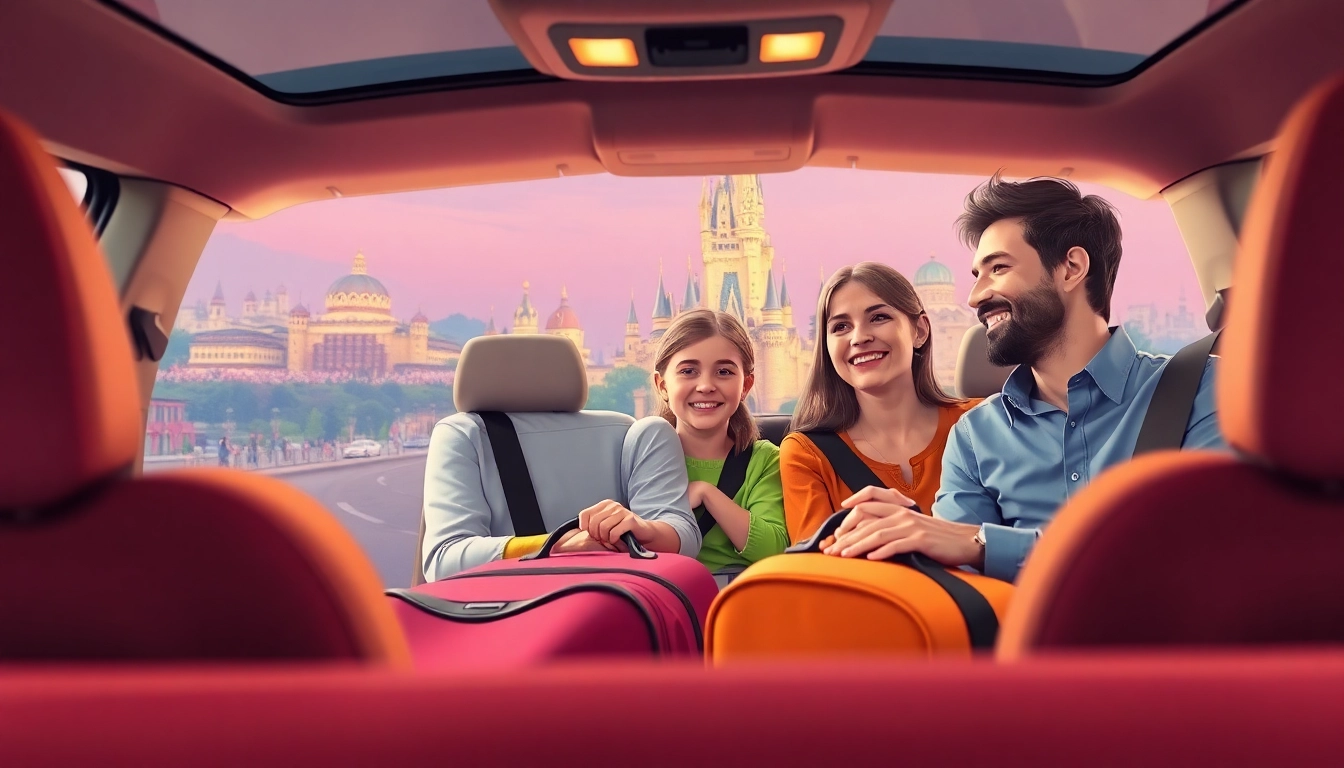 Experience easy disneyland paris transfers in a cheerful scene with a family enjoying their journey.