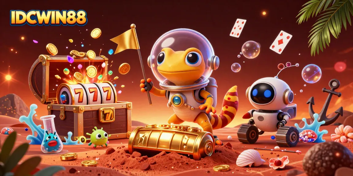 Experience thrilling wins at IDCWIN88's golden casino with vibrant gaming elements and dynamic characters.