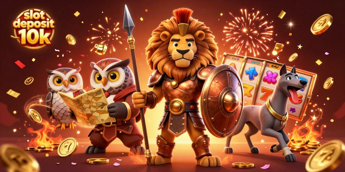 Experience the excitement of slot deposit 10k with a vibrant 3D casino scene featuring dynamic characters and symbols.