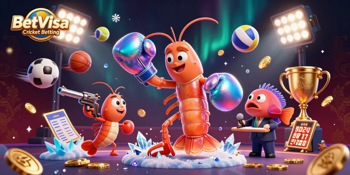 Experience BetVisa Cricket Betting with vibrant 3D cartoon characters and sports elements in a dynamic betting scene.