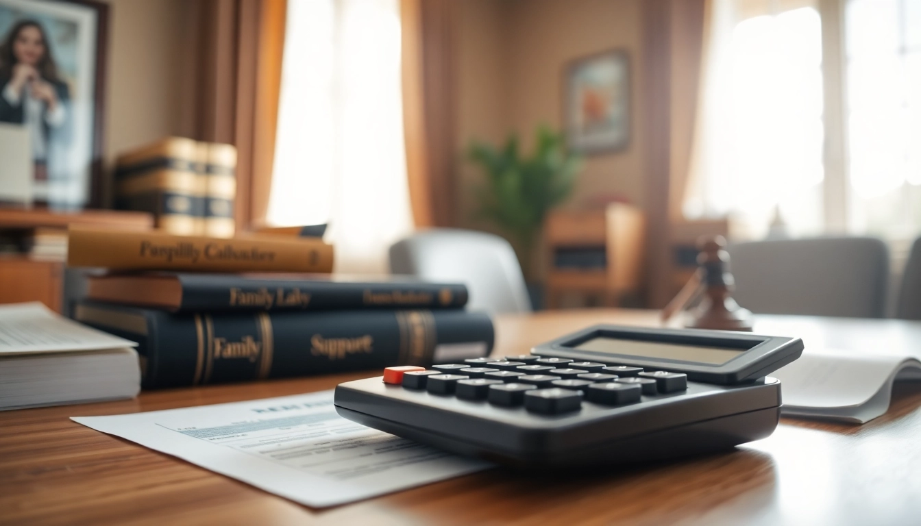 Calculate NY child support calculator 2026 with a professional calculator in a serene office