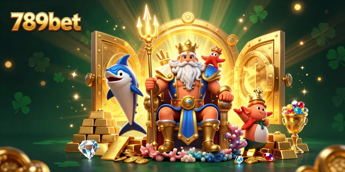 Experience thrilling casino wins with 789bet featuring Neptune and treasures in vibrant casino illustration